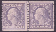 493 - 3¢ Wash-Franklin Rotary Coil Perf 10 Vert Type I Line Pair Fine NH CV $230
