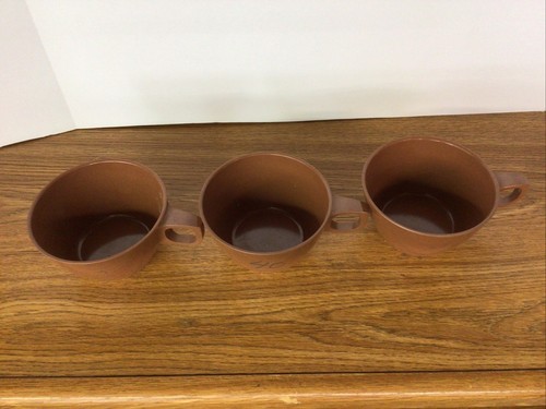 Vintage Mid Century Melmac Melamine Coffee Cups MCM Mugs Brown Taupe Set of 3 - Picture 3 of 6