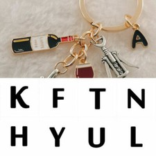 Cocktail grape wine bottle grape wine bar keychain Charm enamel A-Z letters