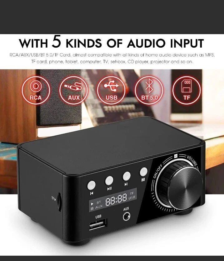 Nobsound 100W Mini Bluetooth 5.0 Power Amplifier Hi-Fi Stereo Class D Audio Amp  - Image 4 of 4