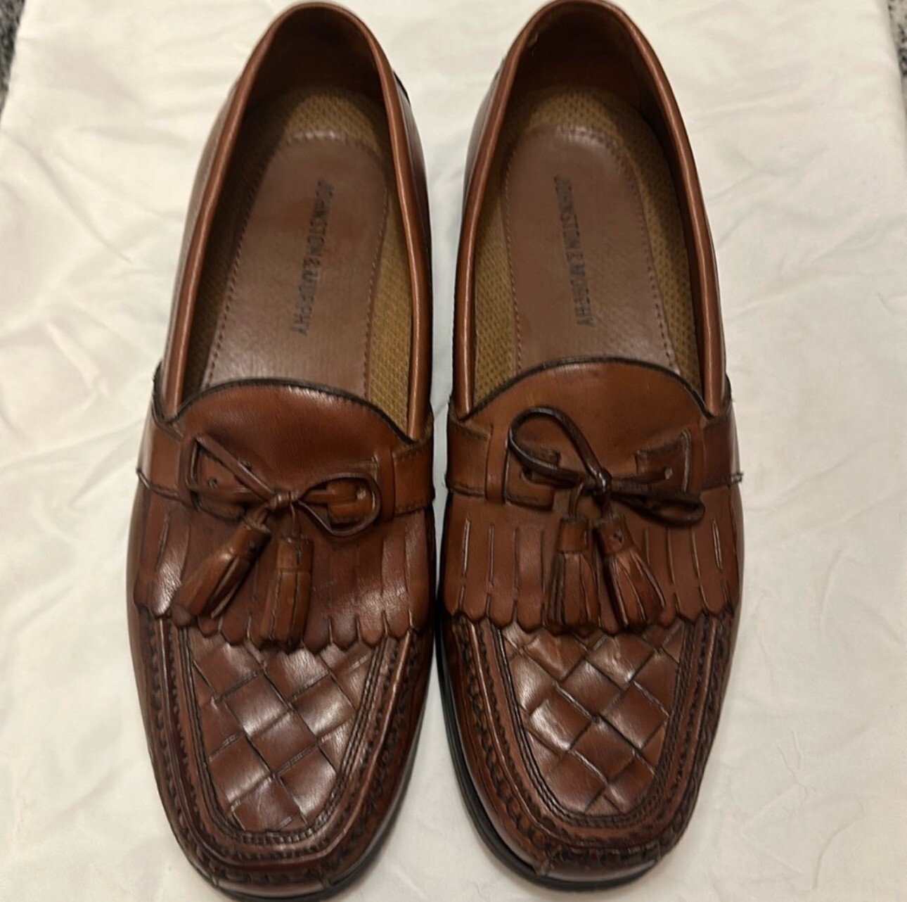 Johnston & Murphy Fringe Tassel Loafer Shoes Leather Woven Basket Weave Mens 9M