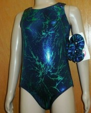Metallic Foil Tank Gymnastic Leotard  scrunchie girls 75186 Blue Green ret 30