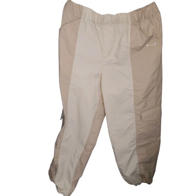 WILO Colorblock Beige Tan Nylon Drawstring Waist Cargo Pants
