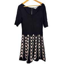 Danny & Nicole Black Tan Geometric Print Sweater Dress Fit & Flare Large