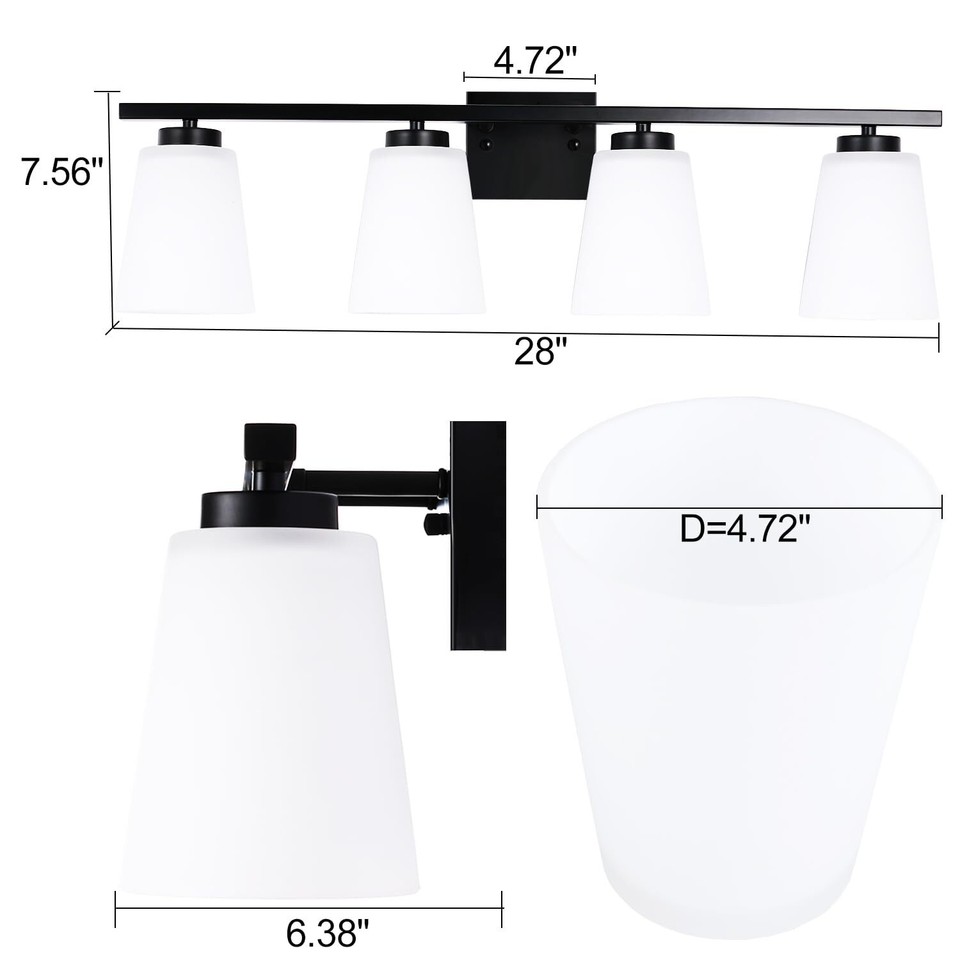CONUCK 4 Light Bathroom Light Fixture Black Bathroom Lights Over Mirror