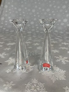 2 Towle Full Lead Crystal Candlesticks Taper Candle Holders Modernist Austria