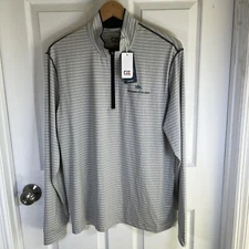 Cutter & Buck Gray Men L Striped Embroidered Long Sleeve Drytec 1/4 Zip Pullover