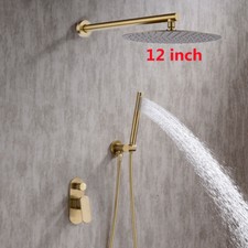12 Inch Brushed Brass Gold Shower Set Concealed Kit Wall Mixer Valve System