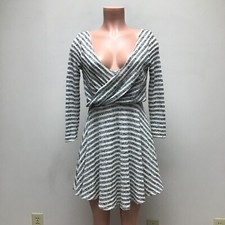 Free People Cream Combo Striped Maverick Double V Surplice Flare Dress S $128