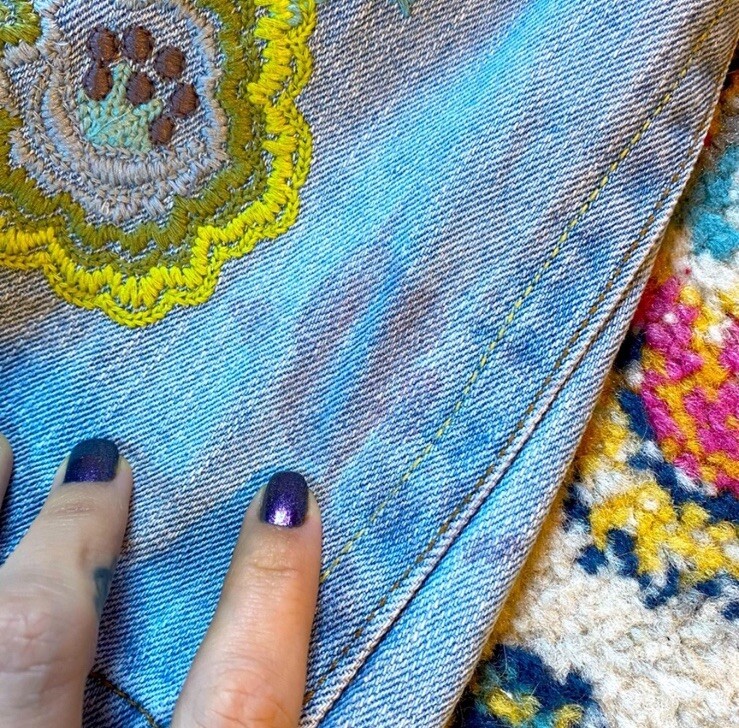 VTG Y2K Bebe Distressed Patchwork Embroidered Fla… - image 11