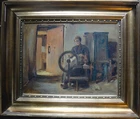 Herman Siegumfeldt. Young woman at a spinning wheel. Dated 1862