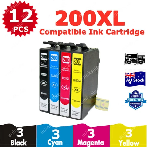 12X Non-OEM T200XL 200 xl Ink Cartridge For Epson xp200 xp400 100 wf2530 wf2510 - Picture 1 of 6