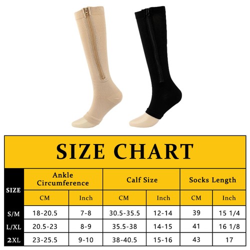Unisex Copper Compression Varicose Vein Socks Zip Sports Pressure Leg Support US - Picture 2 of 30