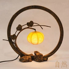 Oriental Paper Round Yellow Globe Lantern Shade Table Art Nouveau Bedside Lamp