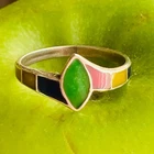VTG Taxco Mexico 925 Sterling Silver Multicolor Enamel Inlay Ring  Sz 6.5 TR-58