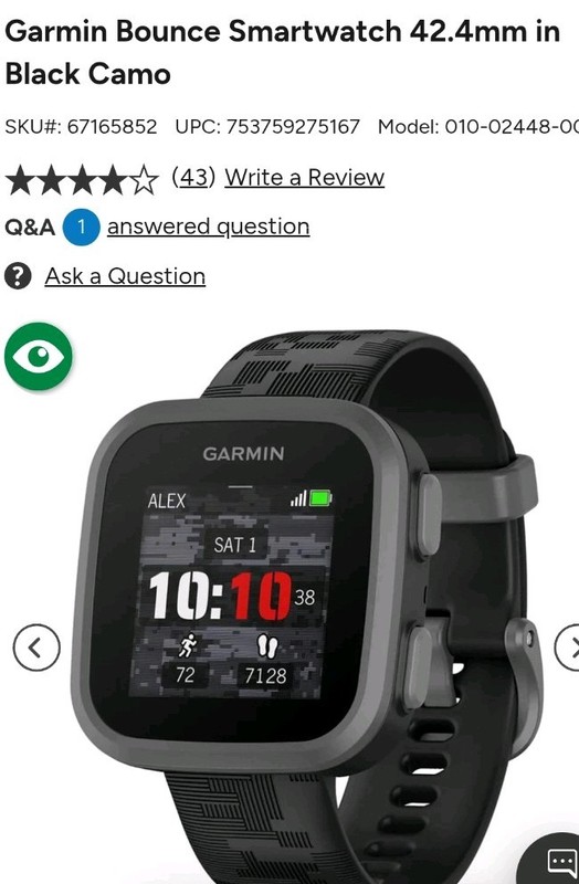 NEW Garmin Bounce Smartwatch 42.4mm in Black Camo