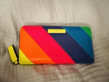Kurt Geiger Brixton Leather Neon Rainbow Stripe Zip Around Wallet $150