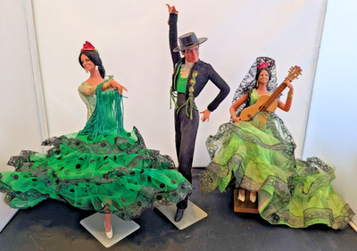 3 VTG MARIN Spanish Flamenco Dancing Dolls Juan Montijo Micaela w/ tags Sitting