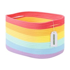 Woven Cotton Rope Storage Basket 15x10x9 In Built In Handles Storage Bin