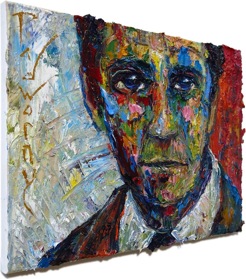 MODERNO HOMBRE G ARTE FIRMADO MASCULINO PINTURA AL ÓLEO RETRATO ABSTRACTO VINTAGE FORASTERO POP Foto 4 de 4