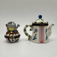 2 Trinket Boxes Midwest Cannon Falls Watering Can Flower Garden & A Tea Pot
