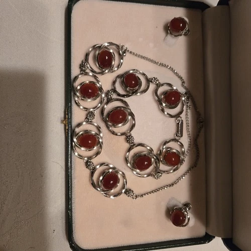 Vintage Costume Jewelry Carnelian Set Marked Cameo Sterling.