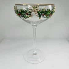Christmas Coupe Glasses Martini Gold Bow Rhinestone Tree Jeweled SHIPS PRIORITY