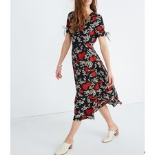 NEW Madewell Peekaboo-Sleeve Midi Dress in Hillside Daisies size 0