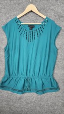 Lane Bryant Shirt Womens 18/20 Teal Eyelet Peplum Sleeveless Blouse Plus Size