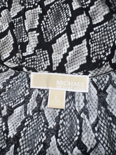 MICHAEL Michael Kors Top Womens Size XL Gray Blk Snake Python 3/4 Sleeve Blouse - Picture 6 of 6
