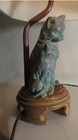 Sculpted Cat And Kitten Table Lamp copper green patina  15" high with shade. — photo 8