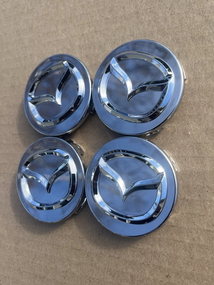 SET OF 4 MAZDA Silver CENTER WHEEL CAPS CHROME EMBLEM 56MM HUB CAP LOGO - Image 3 of 4