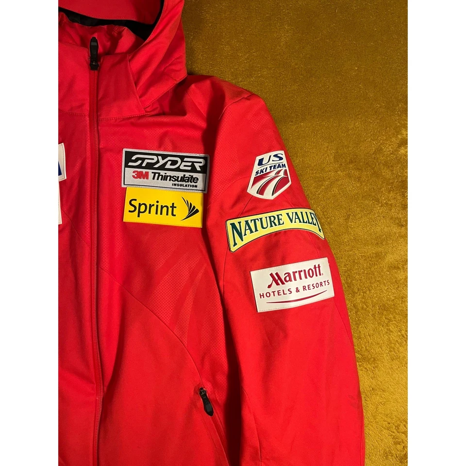 Spyder US Ski Team Winter Ski Jacket Women Red Hooded Full Zip Puffer - Image 3 of 4