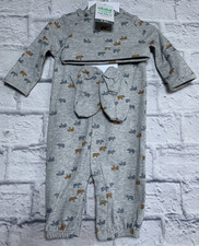 Carters Bear Print 3-piece Matching Set With Snap Suit, Hat, Booties 0-3M NWT.