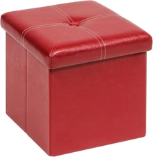 Folding Storage Ottoman Cube, Faux Leather Footrest Seat Coffee Table, Red 11.8"