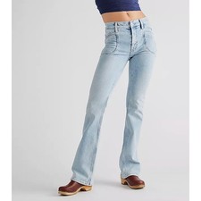 Free People We The Free Aiden Slim Boot Cut Flare Jeans - Totally Buggin Blue