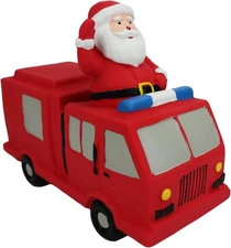 Multipet Holiday Red Stuffed Latex Santa Claus Fire Truck 6.5" Dog Toy Christmas
