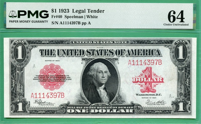 SEVEN DIGIT SERIAL - A 1114397 B - 1923 $1 USN - PMG CU 64 - Fr 40 - SEVEN DIGIT