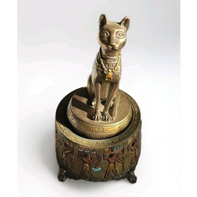 Alte Ägyptische Bastet Katze Kaltguss Bronze Spieluhr 13x7,60cm /5,11x3 cm
