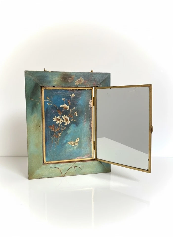 Miroir Triptyque Japonisant Breveté Laiton Bambou Papillons 1876 XIXe RARE - Photo 3/4