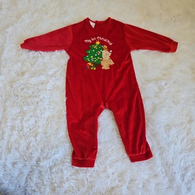 Vintage AVON My First Christmas Velvet Baby Sleeper Outfit - Red 9-12 Months 