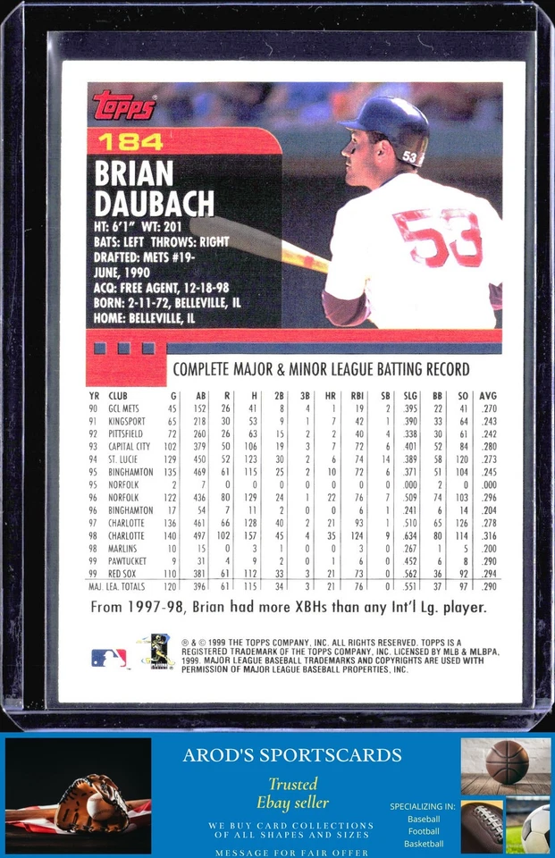 2000 Topps *Brian Daubach **Card #184** AUTO (RC) - Image 2 of 2