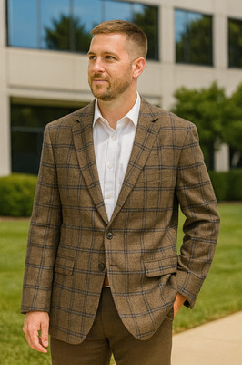 Bruno Piattelli Men's Size 40 M Brown Plaid Wool Cashmere Sports Coat Jacket