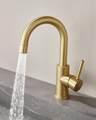 Gold Bathroom Faucet Bathroom Sink Faucet with Sprayer, RV Vanity Brushed Gold - Picture 4 of 7