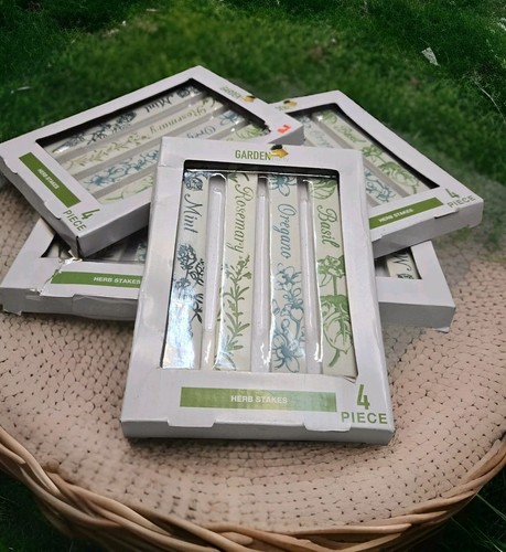 Garden Herb Stakes Set of (5). 4 Piece Per Box. Mint Rosemary Oregano Basil
