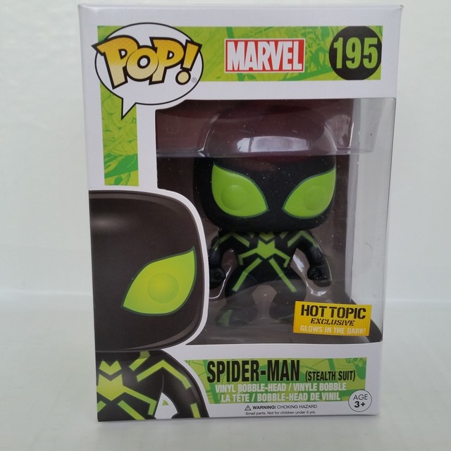 Funko Pop Spider-Man Stealth Suit Glow In The Dark 195 Figure Hot Topic Marvel | eBay