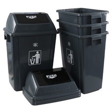 13 Gallon Gray Tall Plastic Trash Can with Swing Lid, 4 Pack Kitchen Garbage Bin