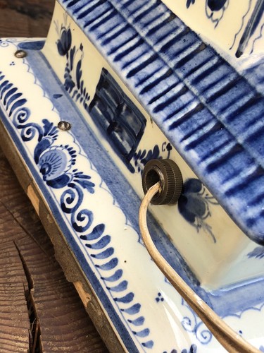 Vintage 1950's Dutch Delft windmill table lamp musical mechanical night light - Picture 7 of 13