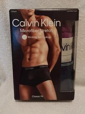 Calvin Klein Microfiber Stretch Low Rise Trunk 3 Pk Sz XXL Amethyst, Silver Navy