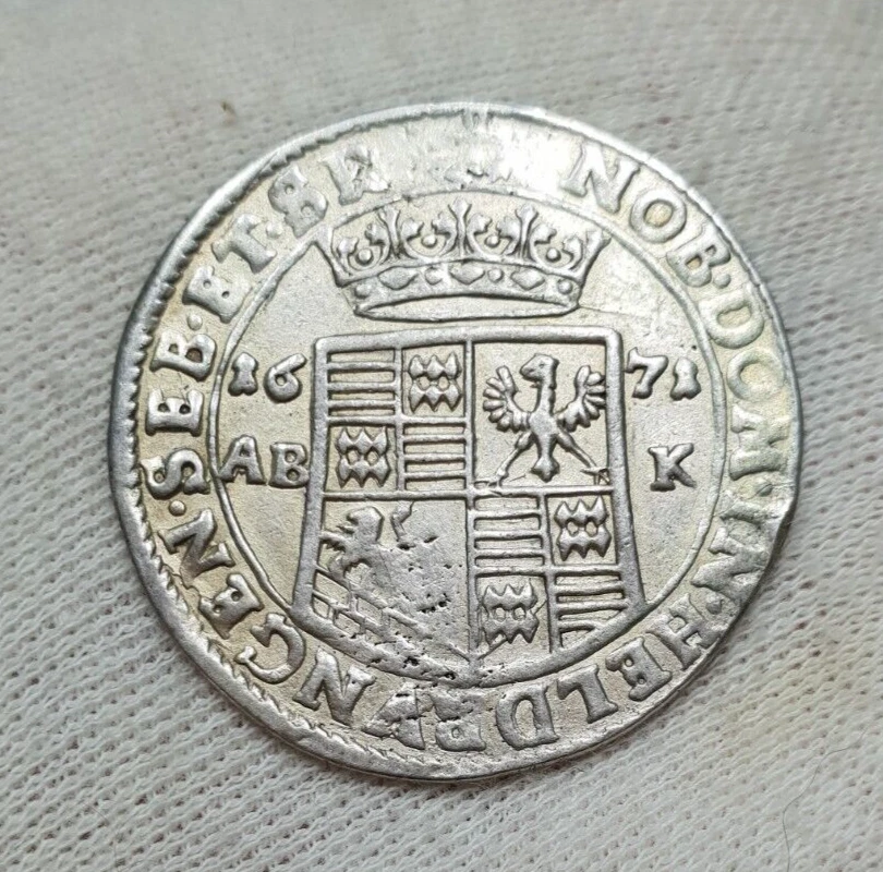 Mansfeld Bornstedt 1671 Sliver 1/3 Thaler Rider St. George Dragon 33mm Germany - Image 4 of 4